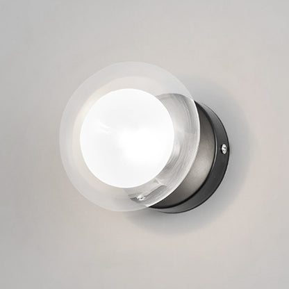 Spherical Sconce Light Contemporary Clear Glass 1/3-Light Black and Gold Wall Lamp 1.0 Black Clearhalo 'Cast Iron' 'Glass' 'Industrial' 'Modern wall lights' 'Modern' 'Tiffany' 'Traditional wall lights' 'Wall Lamps & Sconces' 'Wall Lights' Lighting' 269748