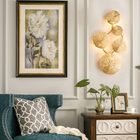 19.5"/23.5"/28" Wide 5/6/8-Light Lotus Leaf Wall Lamp Art Deco Gold Finish Stainless Steel Flush Wall Sconce Clearhalo 'Wall Lamps & Sconces' 'Wall Lights' Lighting' 269756