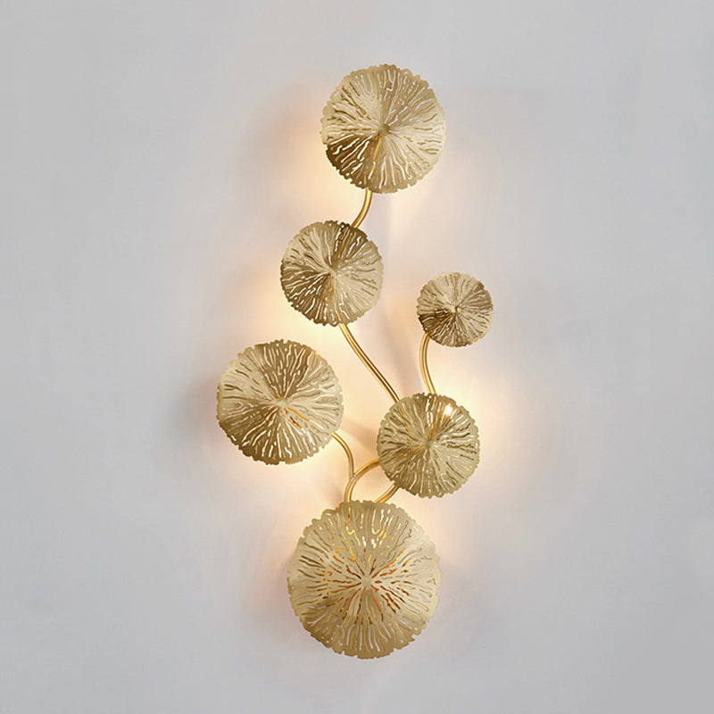 19.5"/23.5"/28" Wide 5/6/8-Light Lotus Leaf Wall Lamp Art Deco Gold Finish Stainless Steel Flush Wall Sconce Gold 23.5" Clearhalo 'Wall Lamps & Sconces' 'Wall Lights' Lighting' 269760