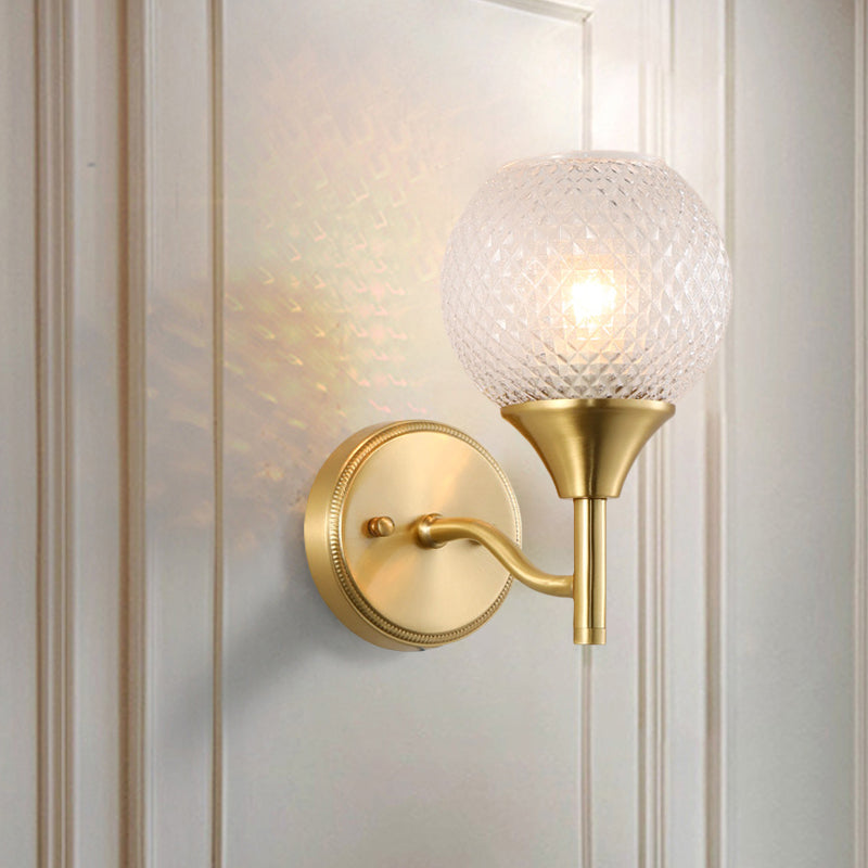 Spherical Prismatic Glass Sconce Light Minimal Single Light Brass Wall Mount Lamp Brass Clearhalo 'Cast Iron' 'Glass' 'Industrial' 'Modern wall lights' 'Modern' 'Tiffany' 'Traditional wall lights' 'Wall Lamps & Sconces' 'Wall Lights' Lighting' 269786