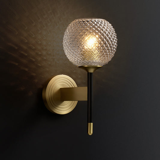 Globe Wall Sconce Simplicity Ribbed Glass 1 Bulb Brass Wall Mounted Light Fixture Clearhalo 'Cast Iron' 'Glass' 'Industrial' 'Modern wall lights' 'Modern' 'Tiffany' 'Traditional wall lights' 'Wall Lamps & Sconces' 'Wall Lights' Lighting' 269803
