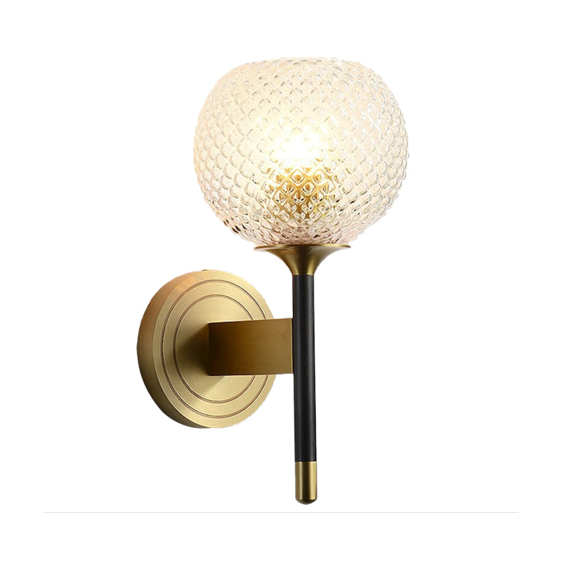 Globe Wall Sconce Simplicity Ribbed Glass 1 Bulb Brass Wall Mounted Light Fixture Clearhalo 'Cast Iron' 'Glass' 'Industrial' 'Modern wall lights' 'Modern' 'Tiffany' 'Traditional wall lights' 'Wall Lamps & Sconces' 'Wall Lights' Lighting' 269808