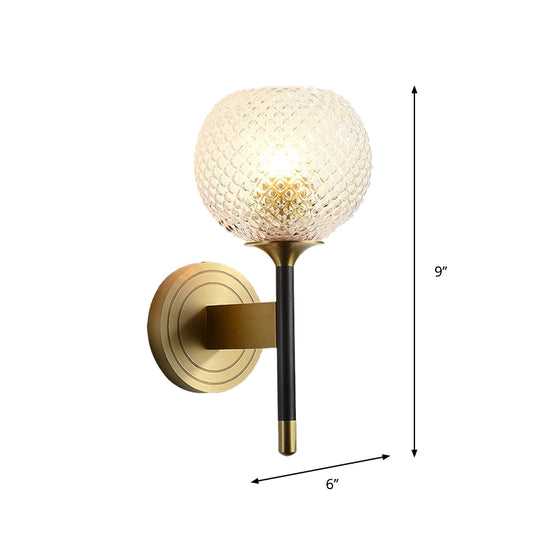 Globe Wall Sconce Simplicity Ribbed Glass 1 Bulb Brass Wall Mounted Light Fixture Clearhalo 'Cast Iron' 'Glass' 'Industrial' 'Modern wall lights' 'Modern' 'Tiffany' 'Traditional wall lights' 'Wall Lamps & Sconces' 'Wall Lights' Lighting' 269809