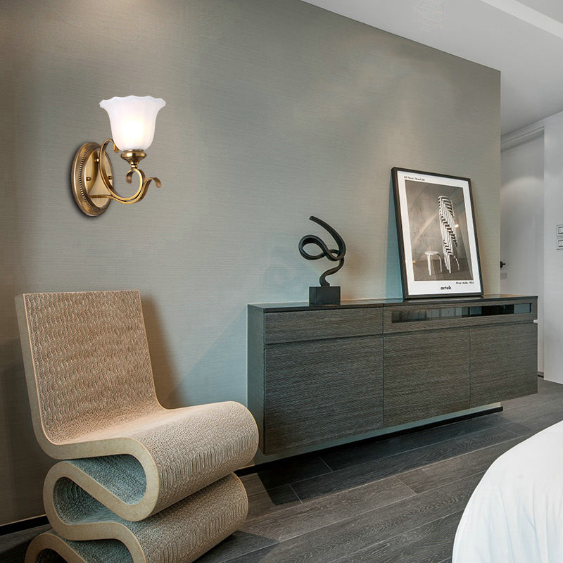 1 Head Opal Glass Wall Lighting Traditional Style Gold Finish Petal Shade Corridor Wall Sconce Fixture Clearhalo 'Wall Lamps & Sconces' 'Wall Lights' Lighting' 269813