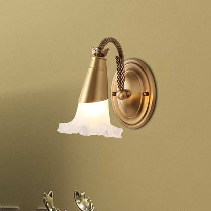Traditional Style Flower Wall Lamp 1/2-Light Frosted Glass Wall Sconce in Gold for Bathroom 1.0 Gold Clearhalo 'Wall Lamps & Sconces' 'Wall Lights' Lighting' 269875