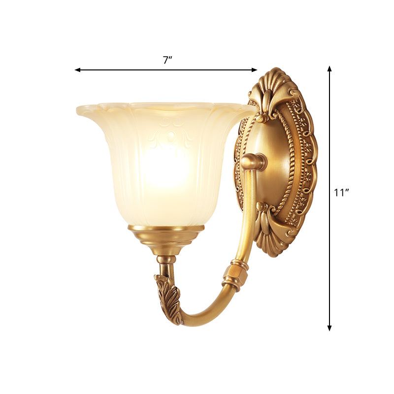 Metal Curved Sconce Light Fixture Classic Style 1/2-Bulb Bedroom Wall Lamp with Opal Glass Petal Shade Clearhalo 'Wall Lamps & Sconces' 'Wall Lights' Lighting' 270031