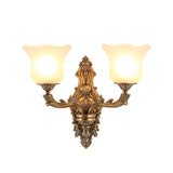 Opal Glass Petal Wall Sconce Classic Style 1/2-Head Bedroom Wall Light Fixture with Brass Carved Arm Clearhalo 'Wall Lamps & Sconces' 'Wall Lights' Lighting' 270130