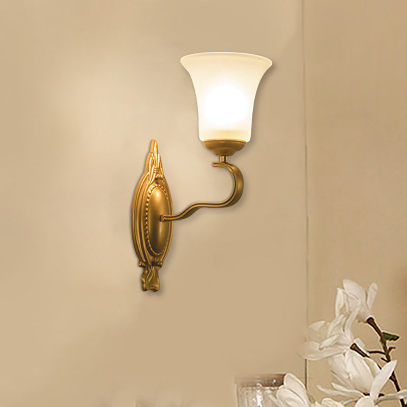 Bell Opal Glass Sconce Light Fixture Vintage Style 1/2-Head Corridor Wall Mount Light in Gold 1.0 Gold Clearhalo 'Wall Lamps & Sconces' 'Wall Lights' Lighting' 270164
