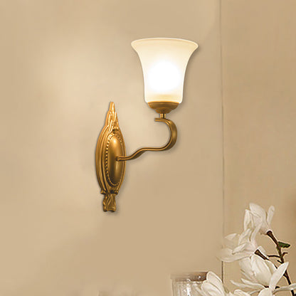 Bell Opal Glass Sconce Light Fixture Vintage Style 1/2-Head Corridor Wall Mount Light in Gold 1.0 Gold Clearhalo 'Wall Lamps & Sconces' 'Wall Lights' Lighting' 270164