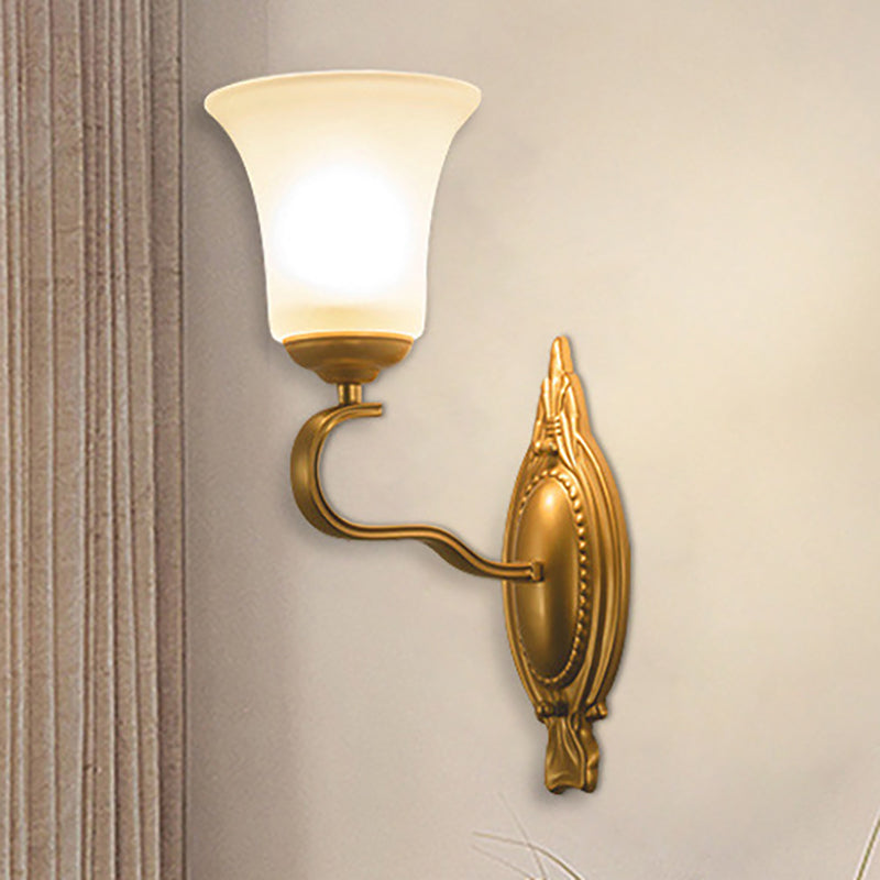 Bell Opal Glass Sconce Light Fixture Vintage Style 1/2-Head Corridor Wall Mount Light in Gold Clearhalo 'Wall Lamps & Sconces' 'Wall Lights' Lighting' 270165