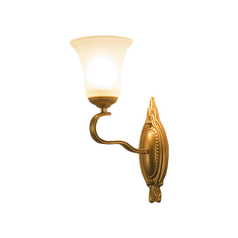 Bell Opal Glass Sconce Light Fixture Vintage Style 1/2-Head Corridor Wall Mount Light in Gold Clearhalo 'Wall Lamps & Sconces' 'Wall Lights' Lighting' 270166