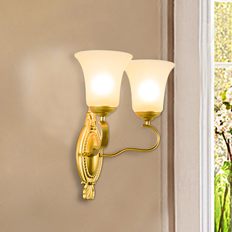 Bell Opal Glass Sconce Light Fixture Vintage Style 1/2-Head Corridor Wall Mount Light in Gold Clearhalo 'Wall Lamps & Sconces' 'Wall Lights' Lighting' 270170