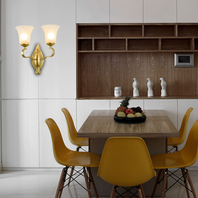 Bell Opal Glass Sconce Light Fixture Vintage Style 1/2-Head Corridor Wall Mount Light in Gold Clearhalo 'Wall Lamps & Sconces' 'Wall Lights' Lighting' 270171