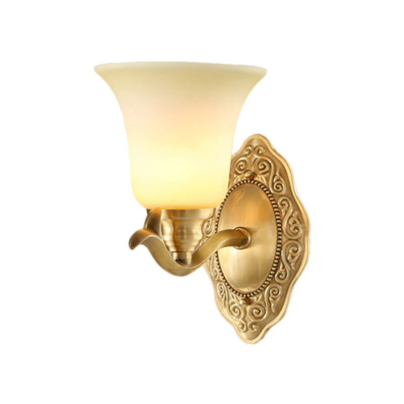 Traditional Bell Shade Wall Light Fixture 1/2-Light Frosted Glass Sconce Lamp with Golden Metallic Arm Clearhalo 'Wall Lamps & Sconces' 'Wall Lights' Lighting' 270177