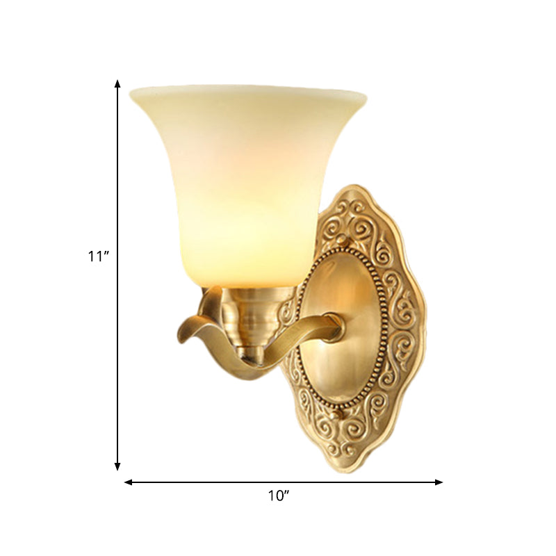 Traditional Bell Shade Wall Light Fixture 1/2-Light Frosted Glass Sconce Lamp with Golden Metallic Arm Clearhalo 'Wall Lamps & Sconces' 'Wall Lights' Lighting' 270178