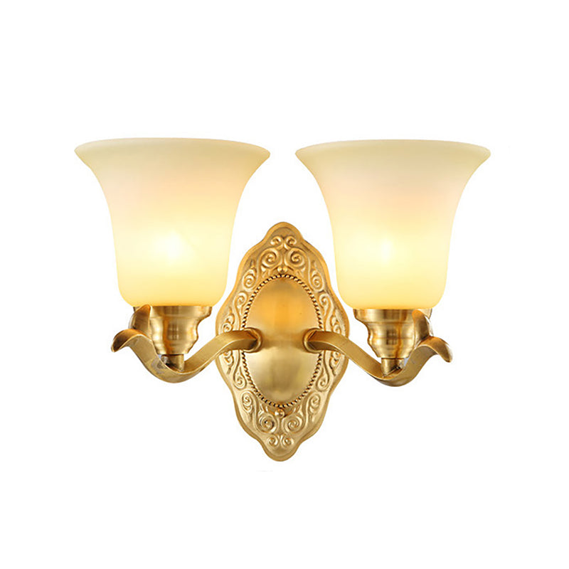 Traditional Bell Shade Wall Light Fixture 1/2-Light Frosted Glass Sconce Lamp with Golden Metallic Arm Clearhalo 'Wall Lamps & Sconces' 'Wall Lights' Lighting' 270183
