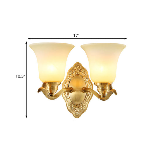 Traditional Bell Shade Wall Light Fixture 1/2-Light Frosted Glass Sconce Lamp with Golden Metallic Arm Clearhalo 'Wall Lamps & Sconces' 'Wall Lights' Lighting' 270184