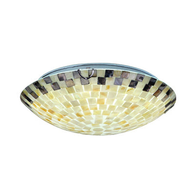 Beige Bowl Ceiling Light Vintage Mosaic Glass 1 Bulb 12"/16"/19.5" Wide Flush Mount Ceiling Light for Dining Room Clearhalo 'Ceiling Lights' 'Close To Ceiling Lights' 'Close to ceiling' 'Glass shade' 'Glass' 'Semi-flushmount' 'Tiffany close to ceiling' 'Tiffany' Lighting' 27020