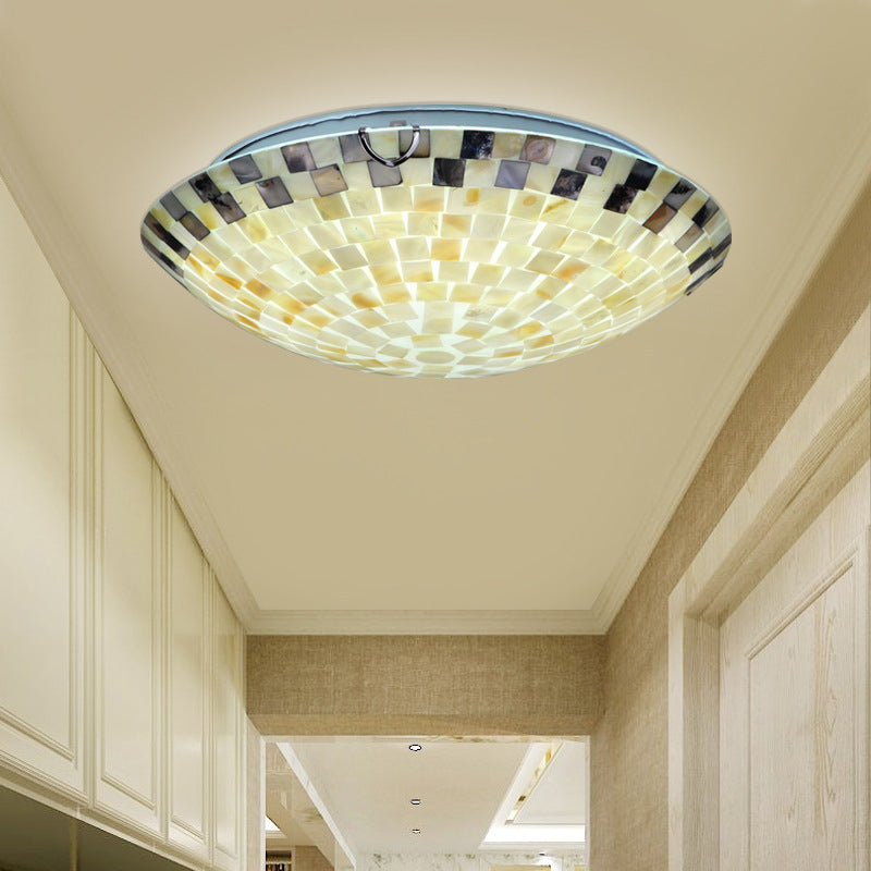 Beige Bowl Ceiling Light Vintage Mosaic Glass 1 Bulb 12"/16"/19.5" Wide Flush Mount Ceiling Light for Dining Room Beige Clearhalo 'Ceiling Lights' 'Close To Ceiling Lights' 'Close to ceiling' 'Glass shade' 'Glass' 'Semi-flushmount' 'Tiffany close to ceiling' 'Tiffany' Lighting' 27022