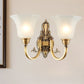 Vintage Curved Wall Mount Lamp 1/2-Head Brass Metallic Wall Sconce Light with White Glass Bell Shade 2.0 Brass Clearhalo 'Wall Lamps & Sconces' 'Wall Lights' Lighting' 270220