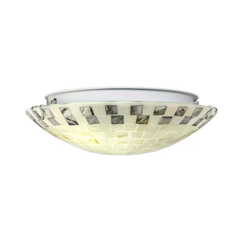 Beige Bowl Ceiling Light Vintage Mosaic Glass 1 Bulb 12"/16"/19.5" Wide Flush Mount Ceiling Light for Dining Room Clearhalo 'Ceiling Lights' 'Close To Ceiling Lights' 'Close to ceiling' 'Glass shade' 'Glass' 'Semi-flushmount' 'Tiffany close to ceiling' 'Tiffany' Lighting' 27024
