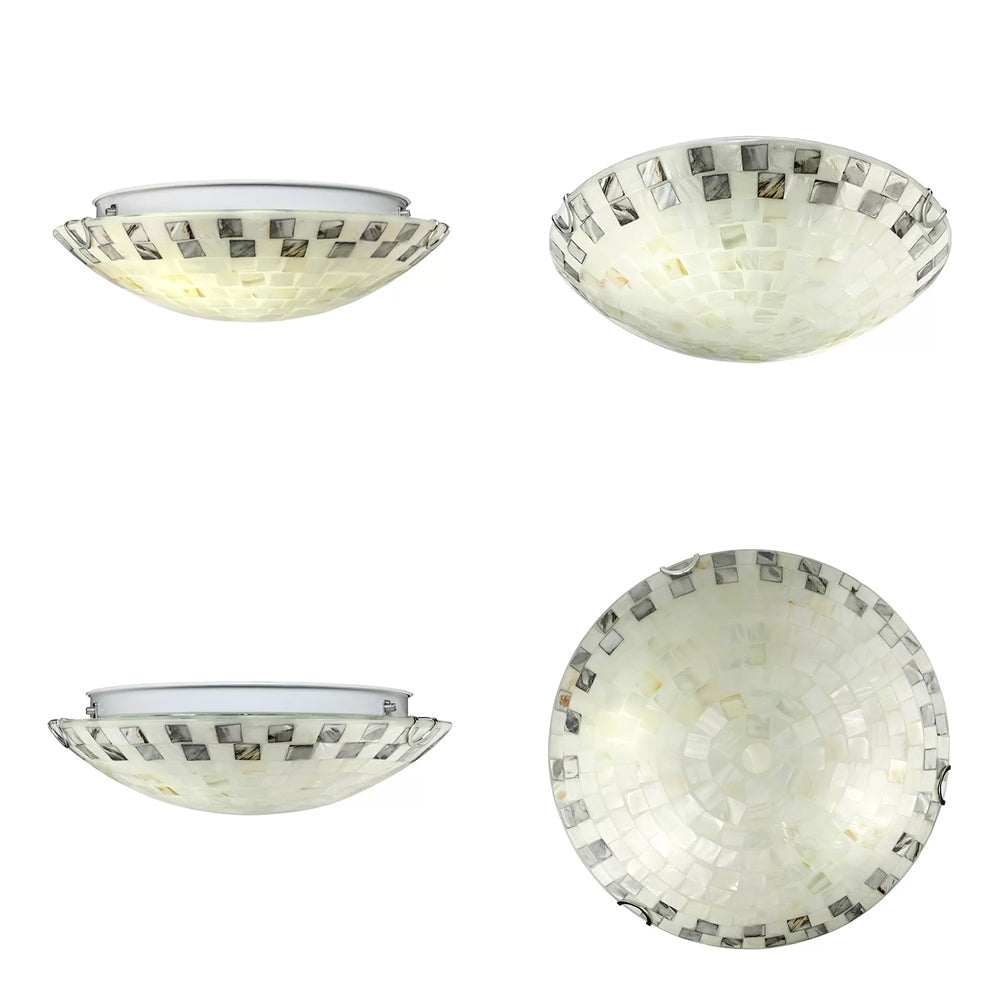 Beige Bowl Ceiling Light Vintage Mosaic Glass 1 Bulb 12"/16"/19.5" Wide Flush Mount Ceiling Light for Dining Room Clearhalo 'Ceiling Lights' 'Close To Ceiling Lights' 'Close to ceiling' 'Glass shade' 'Glass' 'Semi-flushmount' 'Tiffany close to ceiling' 'Tiffany' Lighting' 27025