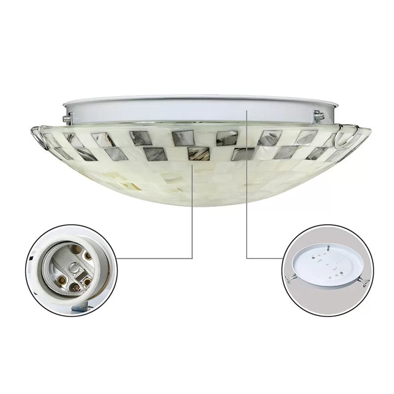 Beige Bowl Ceiling Light Vintage Mosaic Glass 1 Bulb 12"/16"/19.5" Wide Flush Mount Ceiling Light for Dining Room Clearhalo 'Ceiling Lights' 'Close To Ceiling Lights' 'Close to ceiling' 'Glass shade' 'Glass' 'Semi-flushmount' 'Tiffany close to ceiling' 'Tiffany' Lighting' 27028