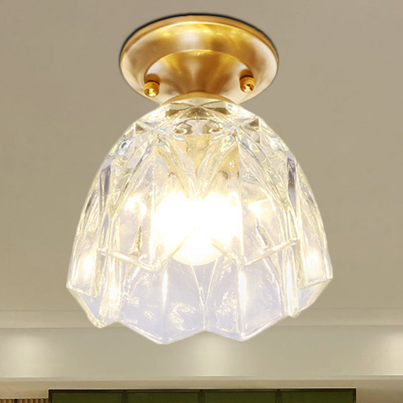 6.5"/7" H Bell/Bowl Corridor Flush Mount Light Colonial Clear Glass 1 Bulb Brass Close to Ceiling Lighting Fixture Brass 7" Clearhalo 'Ceiling Lights' 'Close To Ceiling Lights' 'Close to ceiling' 'Flush mount' Lighting' 270285