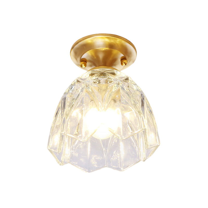 6.5"/7" H Bell/Bowl Corridor Flush Mount Light Colonial Clear Glass 1 Bulb Brass Close to Ceiling Lighting Fixture Clearhalo 'Ceiling Lights' 'Close To Ceiling Lights' 'Close to ceiling' 'Flush mount' Lighting' 270288