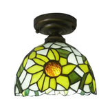 Stained Glass Ceiling Light, Tiffany Sunflower Semi Flush Light for Bedroom, 9" High x 8" in Diameter Clearhalo 'Ceiling Lights' 'Close To Ceiling Lights' 'Close to ceiling' 'Glass shade' 'Glass' 'Semi-flushmount' 'Tiffany close to ceiling' 'Tiffany' Lighting' 2702