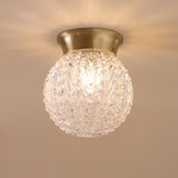 Water Glass Globe Ceiling Lighting Colonial 1 Head Bedroom Flush Mount Light Fixture in Brass Clearhalo 'Ceiling Lights' 'Close To Ceiling Lights' 'Close to ceiling' 'Flush mount' Lighting' 270319