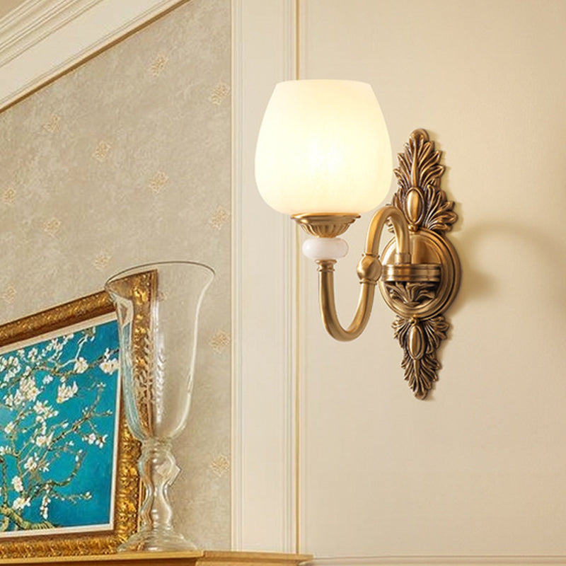 Metal Brass Wall Sconce Fixture Gooseneck 1/2-Light Vintage Stylish Wall Lamp with White Glass Bowl Shade 1.0 Brass Clearhalo 'Wall Lamps & Sconces' 'Wall Lights' Lighting' 270328