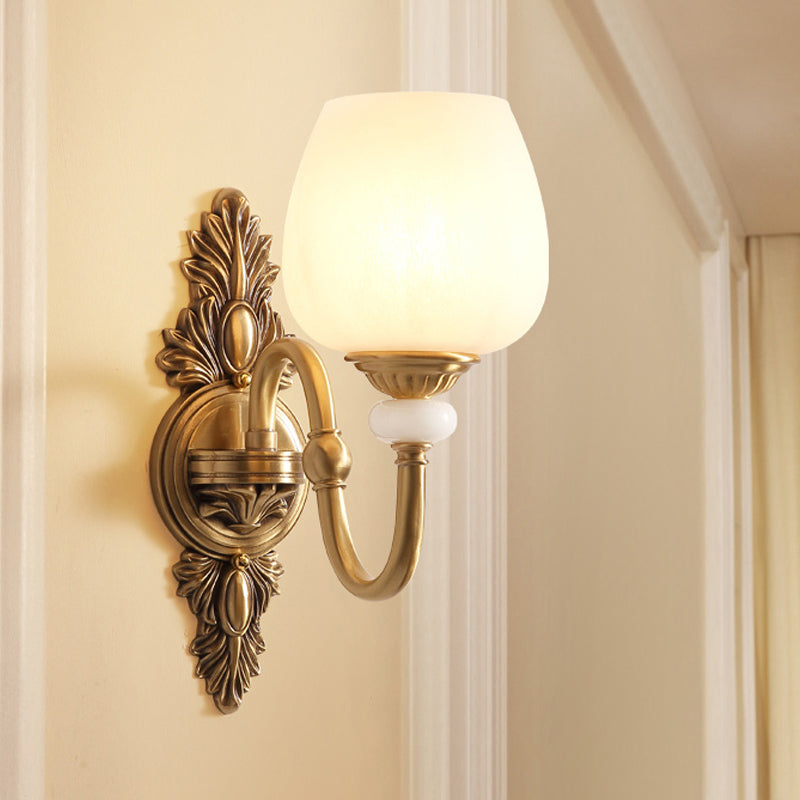 Metal Brass Wall Sconce Fixture Gooseneck 1/2-Light Vintage Stylish Wall Lamp with White Glass Bowl Shade Clearhalo 'Wall Lamps & Sconces' 'Wall Lights' Lighting' 270329