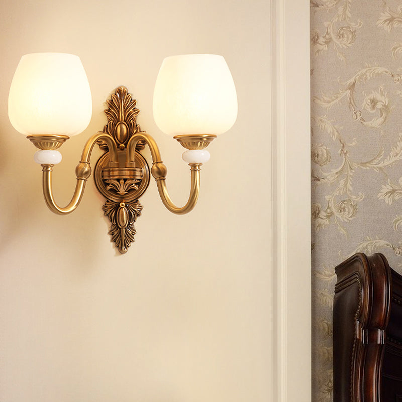 Metal Brass Wall Sconce Fixture Gooseneck 1/2-Light Vintage Stylish Wall Lamp with White Glass Bowl Shade Clearhalo 'Wall Lamps & Sconces' 'Wall Lights' Lighting' 270335