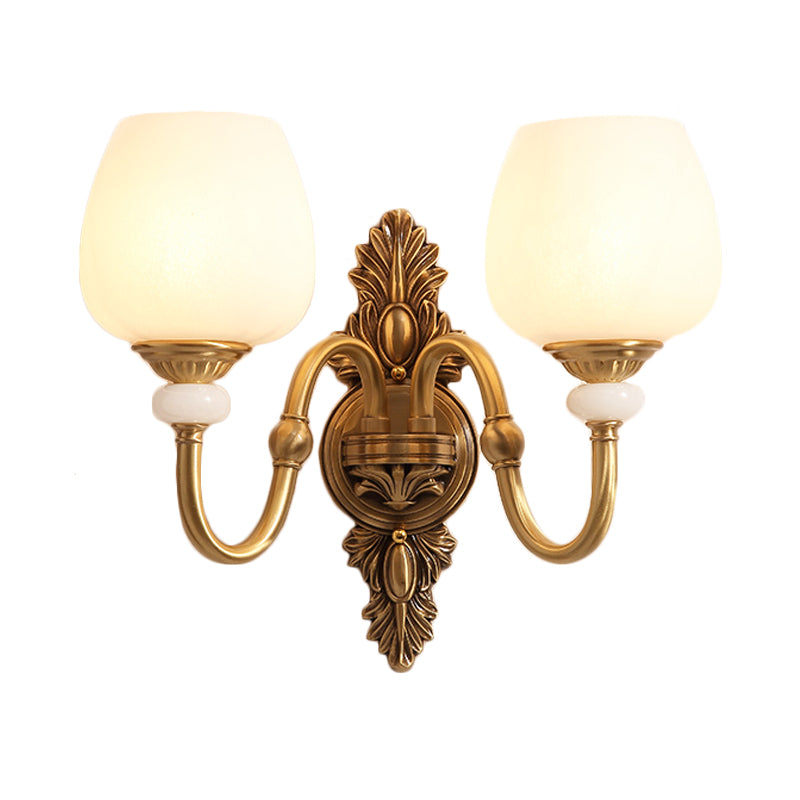 Metal Brass Wall Sconce Fixture Gooseneck 1/2-Light Vintage Stylish Wall Lamp with White Glass Bowl Shade Clearhalo 'Wall Lamps & Sconces' 'Wall Lights' Lighting' 270337