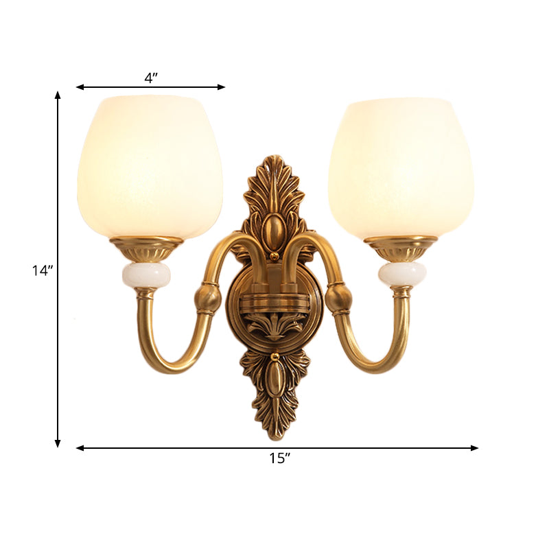 Metal Brass Wall Sconce Fixture Gooseneck 1/2-Light Vintage Stylish Wall Lamp with White Glass Bowl Shade Clearhalo 'Wall Lamps & Sconces' 'Wall Lights' Lighting' 270338
