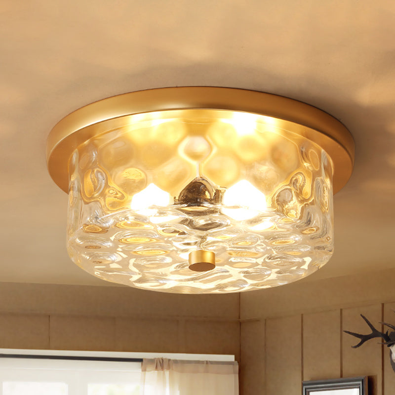 Colonial Drum Ceiling Light Fixture 3 Bulbs Clear Dimple Glass Flush ...