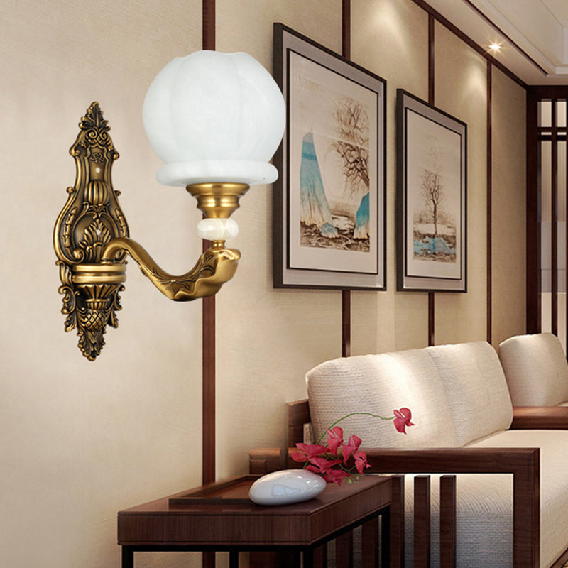 Cream Glass Global Wall Light Sconce Vintage Stylish 1/2-Bulb Living Room Wall Mount Lamp in Brass 1.0 Brass Clearhalo 'Wall Lamps & Sconces' 'Wall Lights' Lighting' 270353