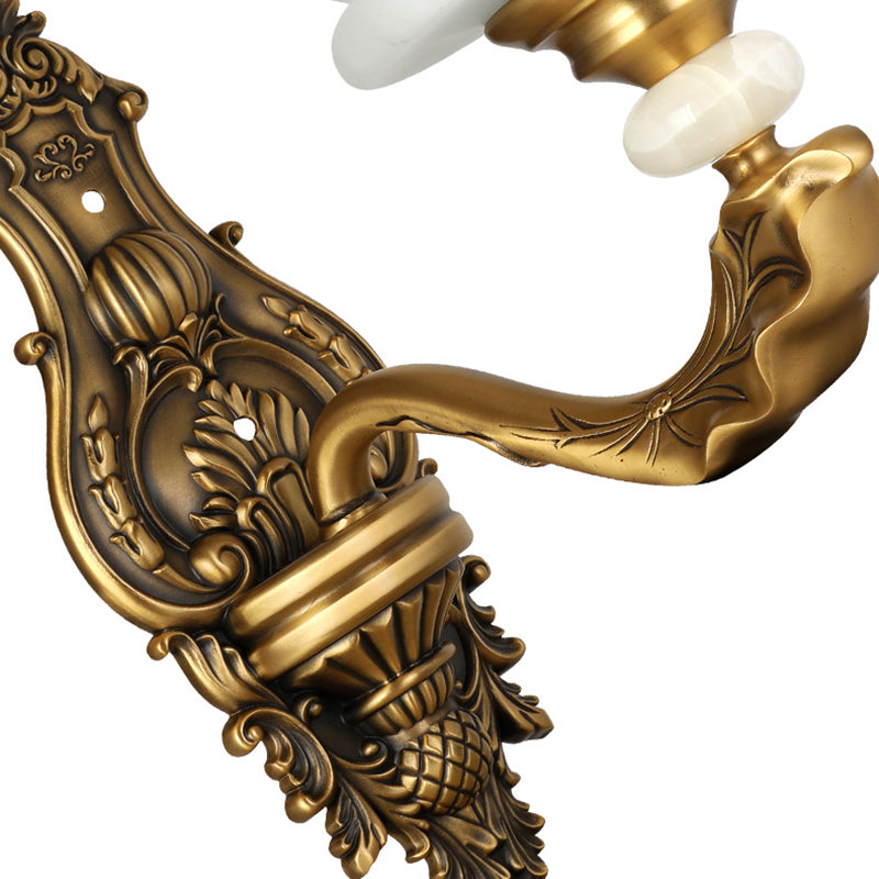 Cream Glass Global Wall Light Sconce Vintage Stylish 1/2-Bulb Living Room Wall Mount Lamp in Brass Clearhalo 'Wall Lamps & Sconces' 'Wall Lights' Lighting' 270358