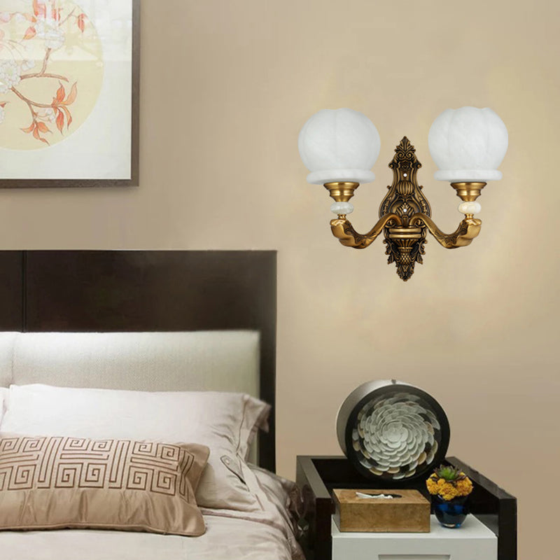 Cream Glass Global Wall Light Sconce Vintage Stylish 1/2-Bulb Living Room Wall Mount Lamp in Brass Clearhalo 'Wall Lamps & Sconces' 'Wall Lights' Lighting' 270361
