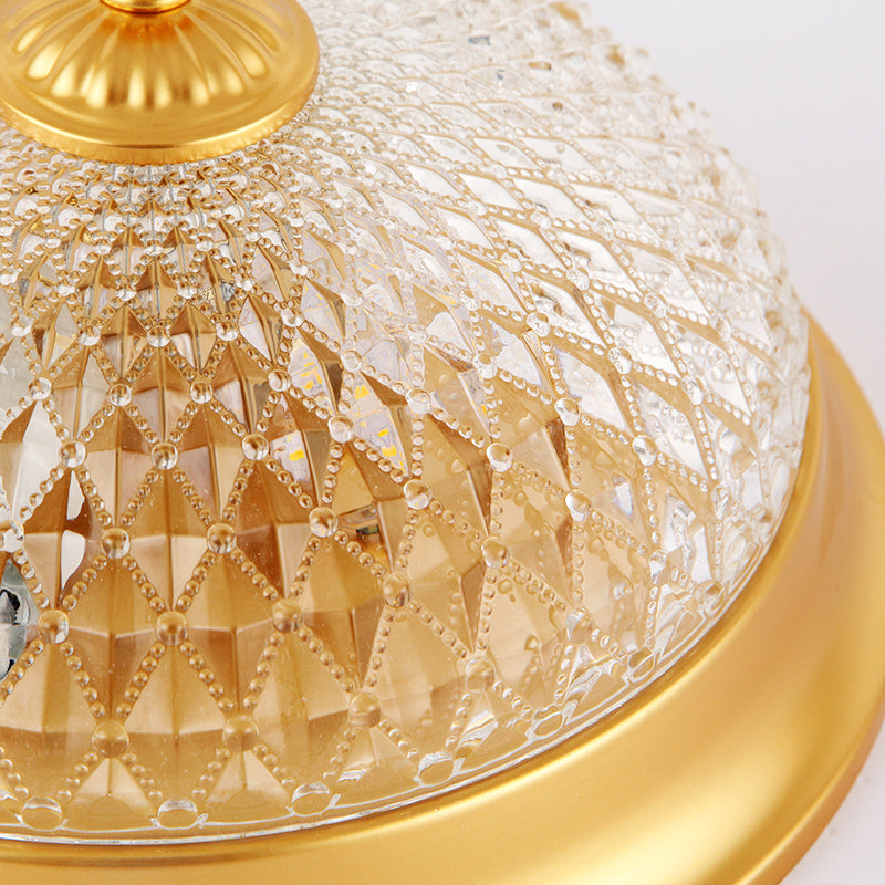 Dome Bedroom Flush Mount Light Colonial Lattice Glass 2 Bulbs Brass Close to Ceiling Lighting Fixture Clearhalo 'Ceiling Lights' 'Close To Ceiling Lights' 'Close to ceiling' 'Flush mount' Lighting' 270374