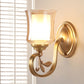 Amber Glass Bell Wall Mounted Lamp Vintage 1/2-Bulb Foyer Brass Finish Sconce Lighting with Inner Cylinder Shade Clearhalo 'Wall Lamps & Sconces' 'Wall Lights' Lighting' 270394