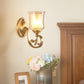 Amber Glass Bell Wall Mounted Lamp Vintage 1/2-Bulb Foyer Brass Finish Sconce Lighting with Inner Cylinder Shade Clearhalo 'Wall Lamps & Sconces' 'Wall Lights' Lighting' 270395