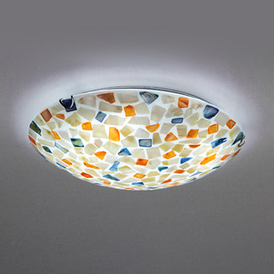 12"/16" W Colorful Bowl Ceiling Light Vintage Mosaic Glass 1 Bulb Flush Mount Ceiling Light in White Clearhalo 'Ceiling Lights' 'Close To Ceiling Lights' 'Close to ceiling' 'Semi-flushmount' 'Tiffany close to ceiling' 'Tiffany' Lighting' 27064