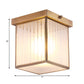1-Light Opal Glass Flush Light Colonialist Brass Square Bedroom Close to Ceiling Lighting Clearhalo 'Ceiling Lights' 'Close To Ceiling Lights' 'Close to ceiling' 'Flush mount' Lighting' 270687