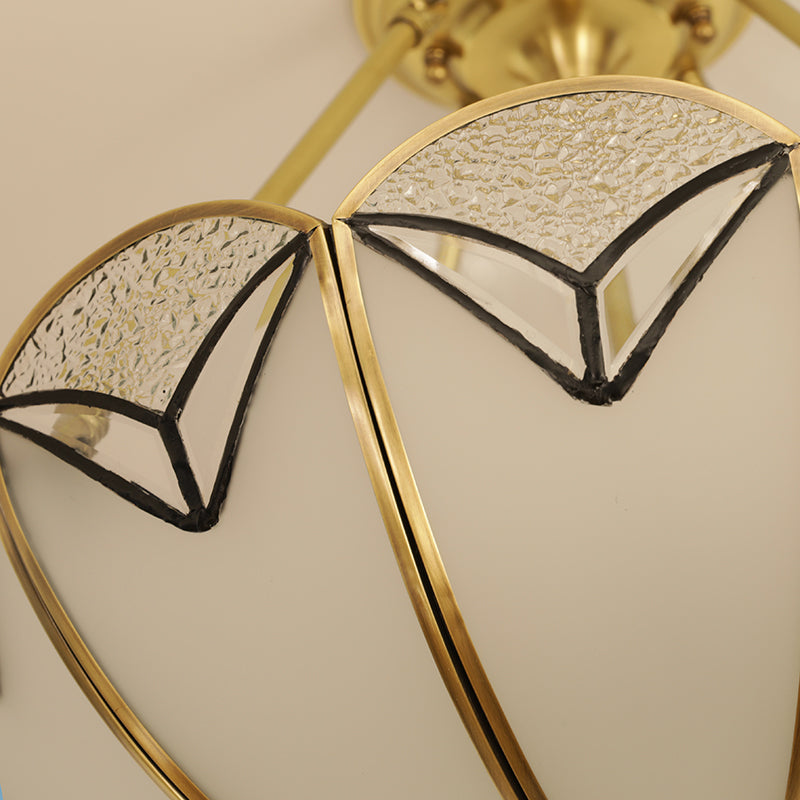 3 Bulbs Scallop Ceiling Flush Mount Colonial White Satin Opal Glass Semi Mount Lighting Clearhalo 'Ceiling Lights' 'Close To Ceiling Lights' 'Close to ceiling' 'Glass shade' 'Glass' 'Semi-flushmount' Lighting' 270754