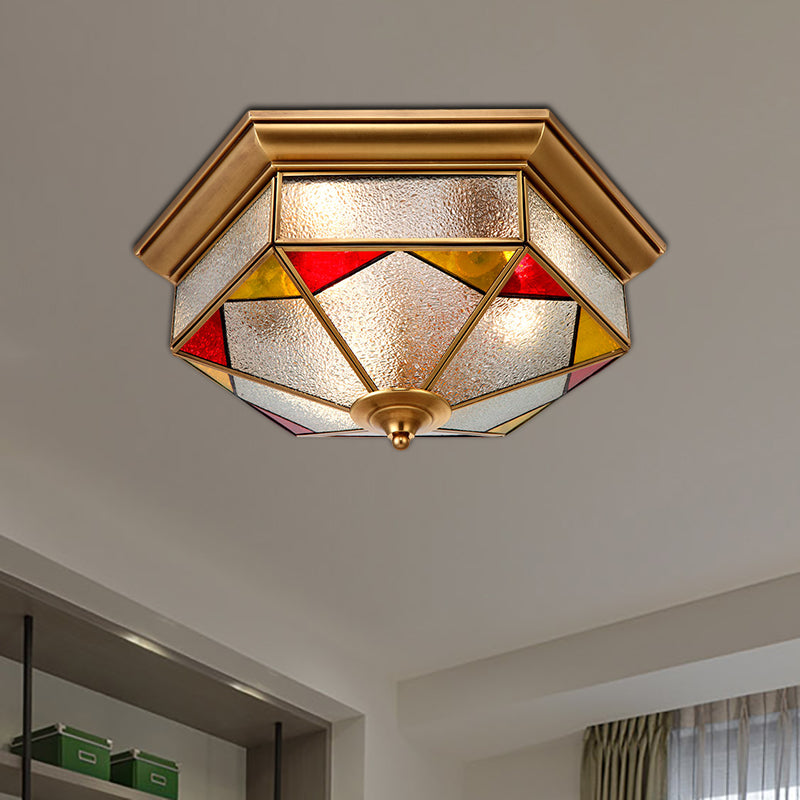 Bubble Glass Red Ceiling Flush Hexagonal 2/3 Heads Colonialist Flush Mount Lamp for Bedroom, 12.5"/19" W Red Clearhalo 'Ceiling Lights' 'Close To Ceiling Lights' 'Close to ceiling' 'Flush mount' Lighting' 270807
