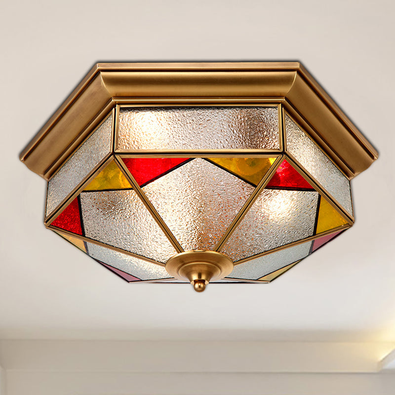 Bubble Glass Red Ceiling Flush Hexagonal 2/3 Heads Colonialist Flush Mount Lamp for Bedroom, 12.5"/19" W Clearhalo 'Ceiling Lights' 'Close To Ceiling Lights' 'Close to ceiling' 'Flush mount' Lighting' 270808