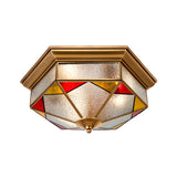 Bubble Glass Red Ceiling Flush Hexagonal 2/3 Heads Colonialist Flush Mount Lamp for Bedroom, 12.5"/19" W Clearhalo 'Ceiling Lights' 'Close To Ceiling Lights' 'Close to ceiling' 'Flush mount' Lighting' 270810