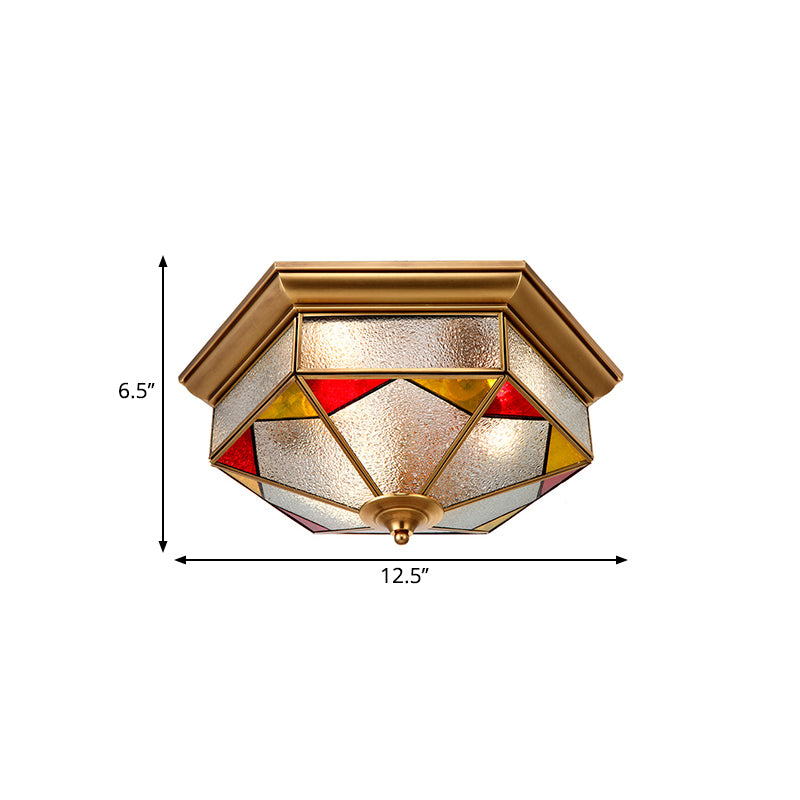 Bubble Glass Red Ceiling Flush Hexagonal 2/3 Heads Colonialist Flush Mount Lamp for Bedroom, 12.5"/19" W Clearhalo 'Ceiling Lights' 'Close To Ceiling Lights' 'Close to ceiling' 'Flush mount' Lighting' 270811